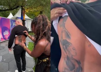 Tems Lifts Shirt of White Male Fan Who Tattooed Her Face on His Back