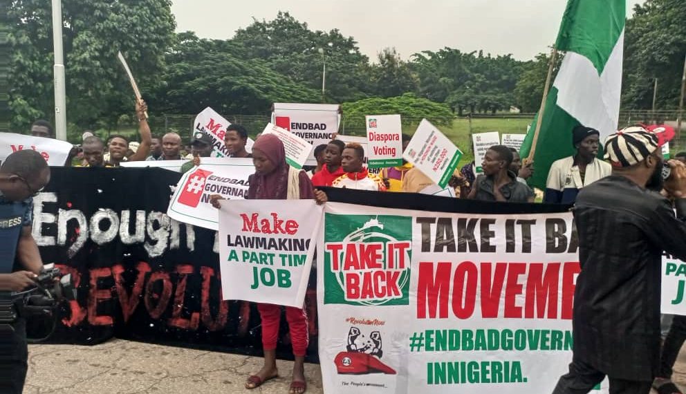 #EndBadGovernanceProtest: Hunger Protesters Converge on Abuja Stadium, Heavily Armed Security Operatives Sighted