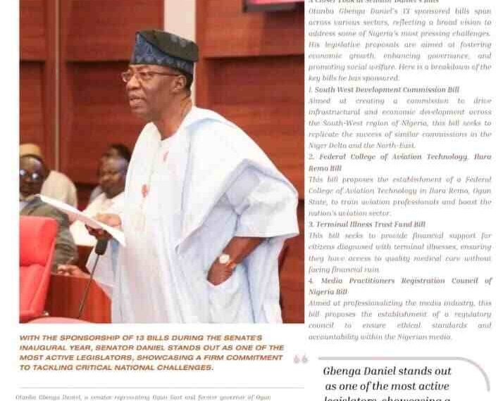 Otunba Gbenga Daniel Leads Bill Sponsorship in 10th Senate with 13 Legislative Proposals