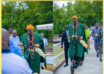 Olu Of Warri Of Warri Rides Scooter Through His Ancestral Home Ode-itsekiri To Address Youths