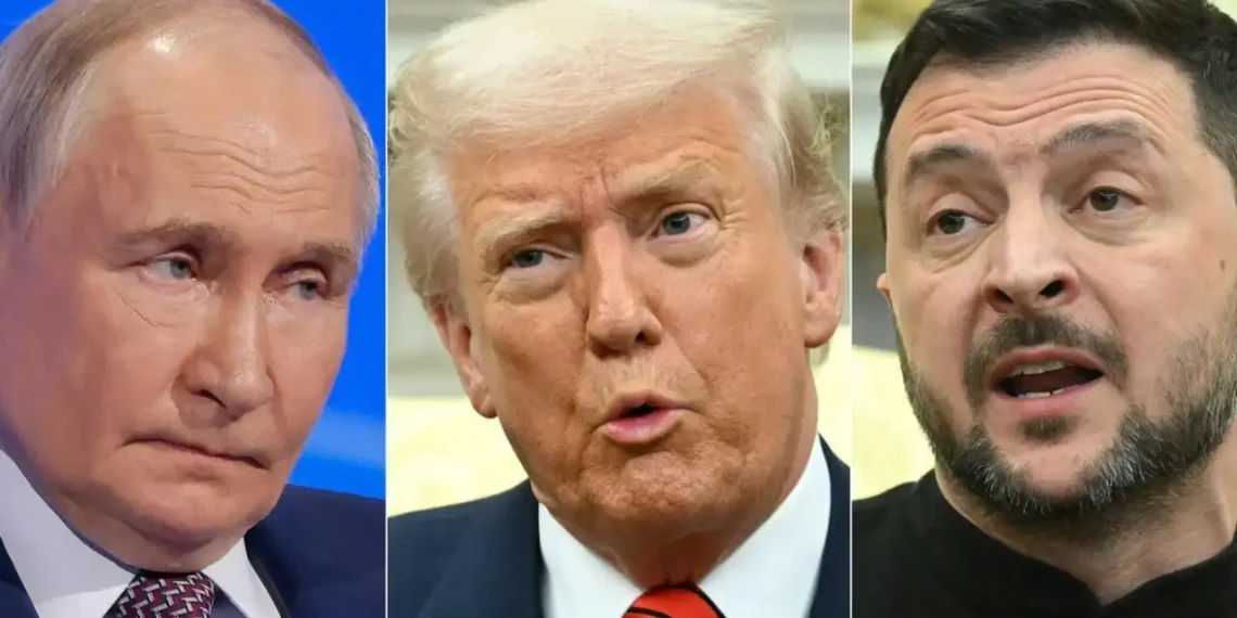 Volodymyr Zelensky, Donald Trump and Vladimir Putin