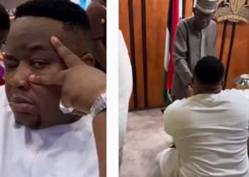 Socialite, Cubana Chiefpriest, on Bended Knee as He Meets President Tinubu