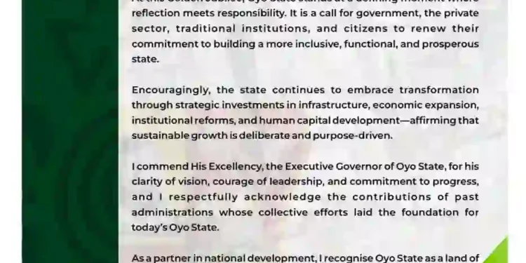 Adron Homes Chairman, Aare Emmanuelking Salutes Oyo State at 50, Commends Resilience and Development