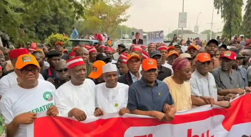 OccupyINEC: Atiku, Obi, Kwankwaso Lead Massive ADC Protest in Abuja Over INEC Decisions