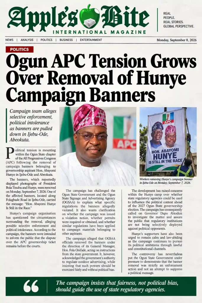 Ogun APC Tension Grows as Hunye Campaign Questions Removal of Banners 11 Ogun APC Tension Grows as Hunye Campaign Questions Removal of Banners
