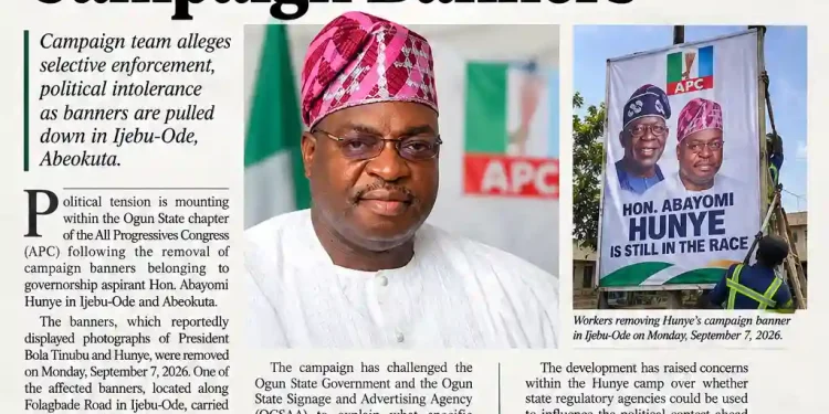 Ogun APC Tension Grows as Hunye Campaign Questions Removal of Banners